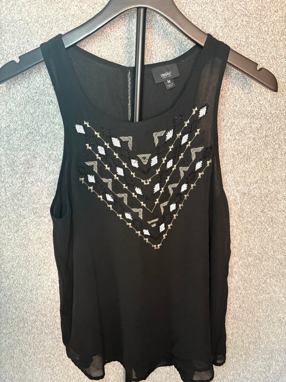 Mossimo M Black Beaded Sheer Boho Festival Tank Blouse
